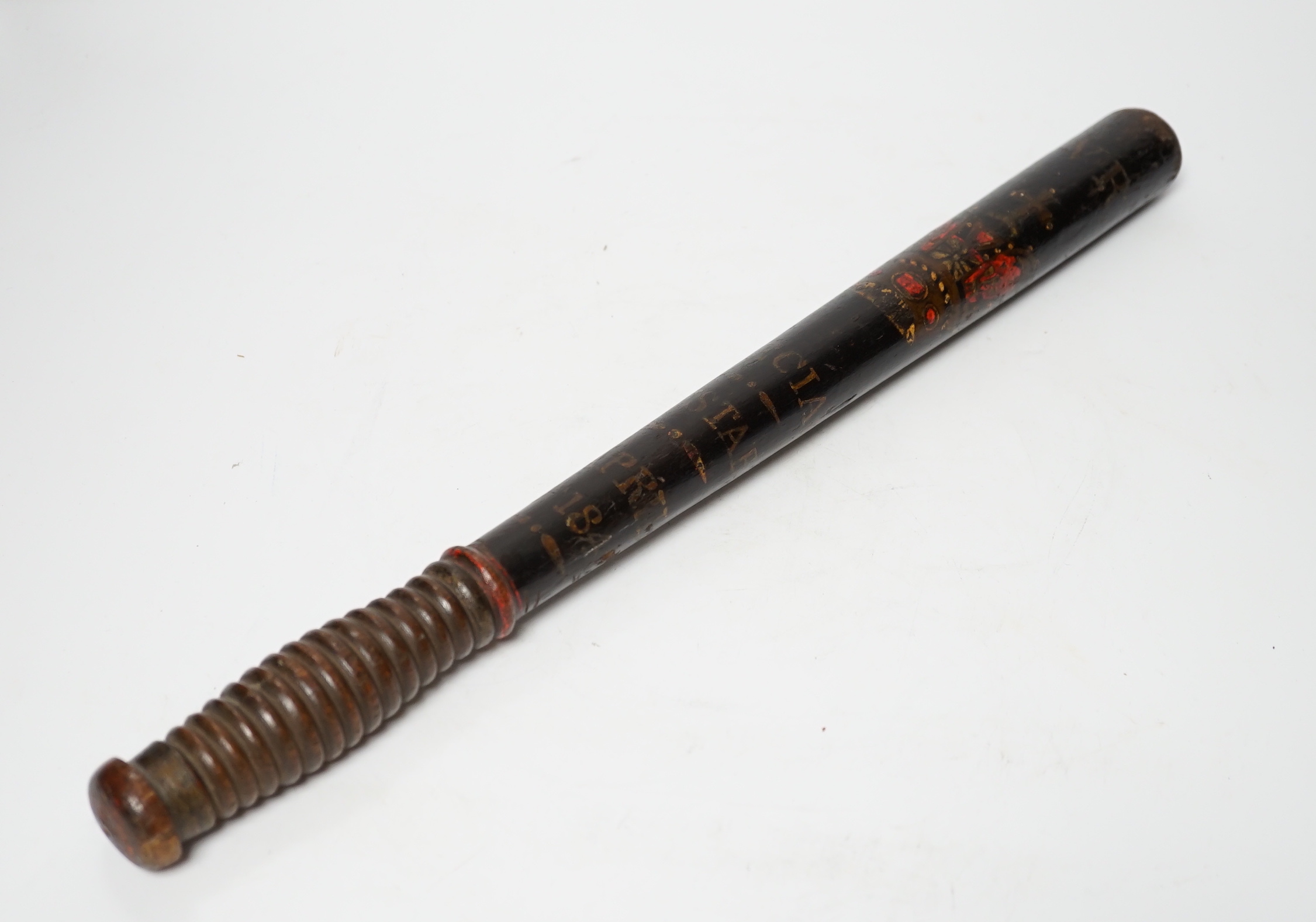 A Special Constabulary 1848 painted and dated wooden truncheon, 45.5cm long